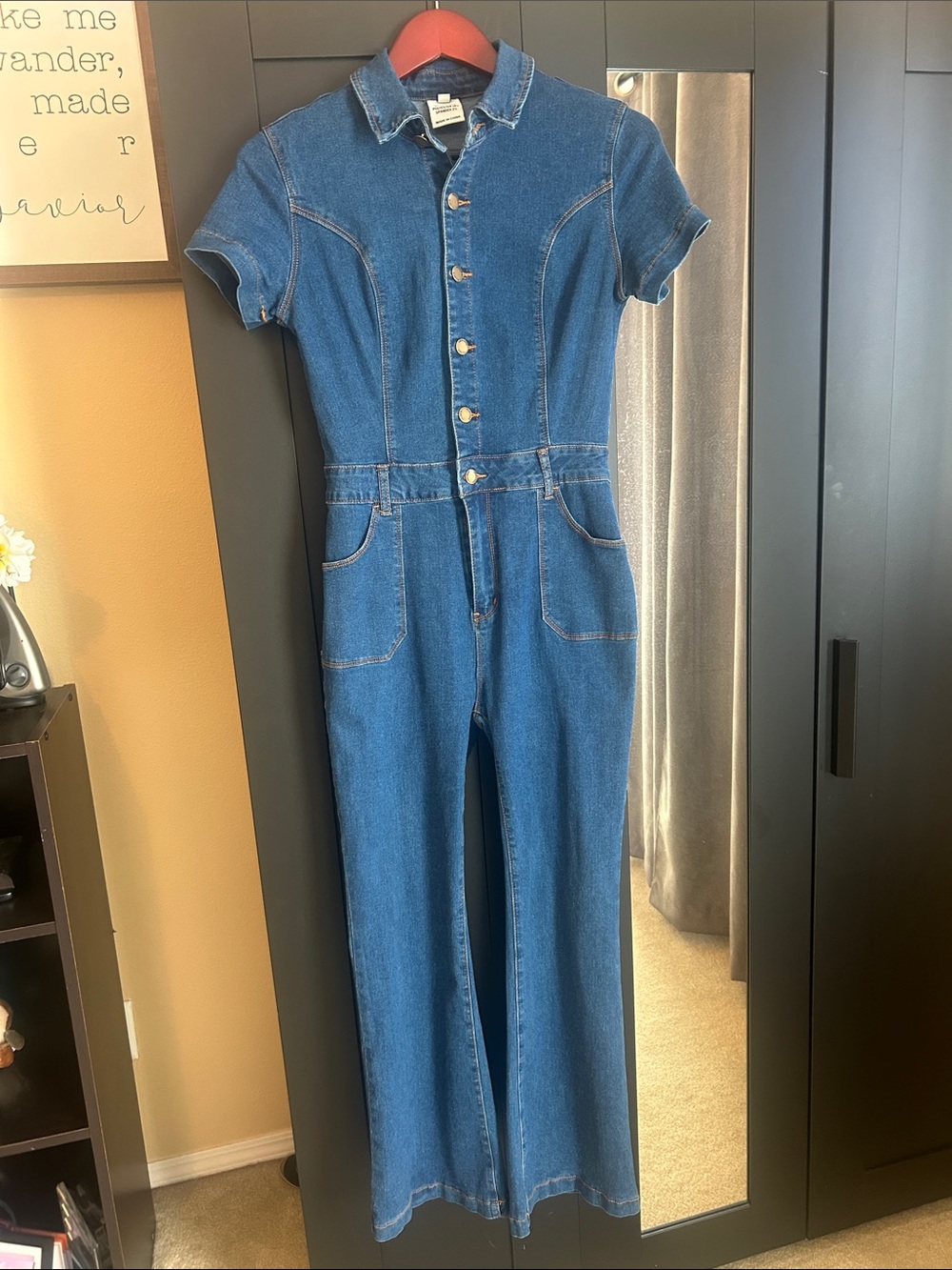 Classic Blue Denim Short-Sleeve Overalls Jumpsuit